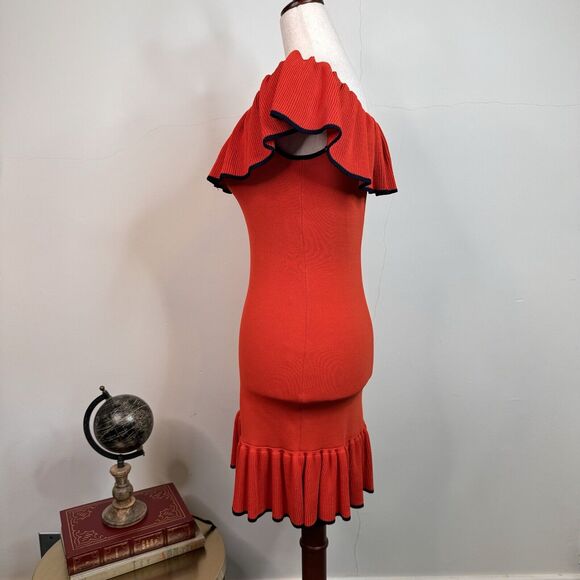 Rebecca Vallance Carpi Off Shoulder Ruffled Stretch Knit Mini Dress Size 0 Red - Picture 4 of 13